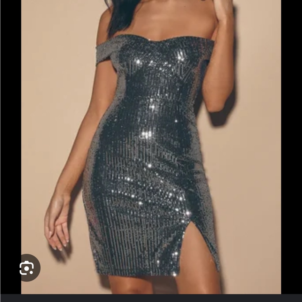 Elegant Off-Shoulder Silver Sequin Dress